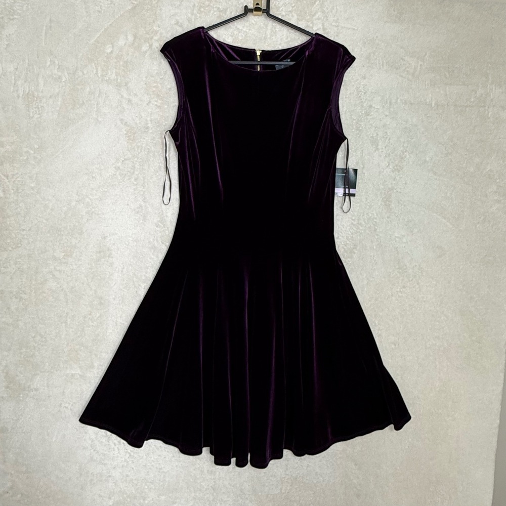 NWT Plum Velvet Fit & Flare Skater Dress Jewel Tone Holiday Party‎ Chic Size 6